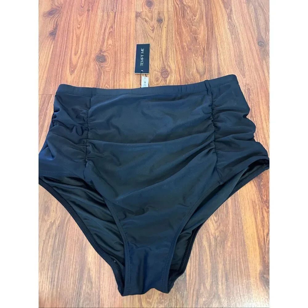 NWT black Tempt Me high waisted ruched bikini bottom swimwear bottom size XL